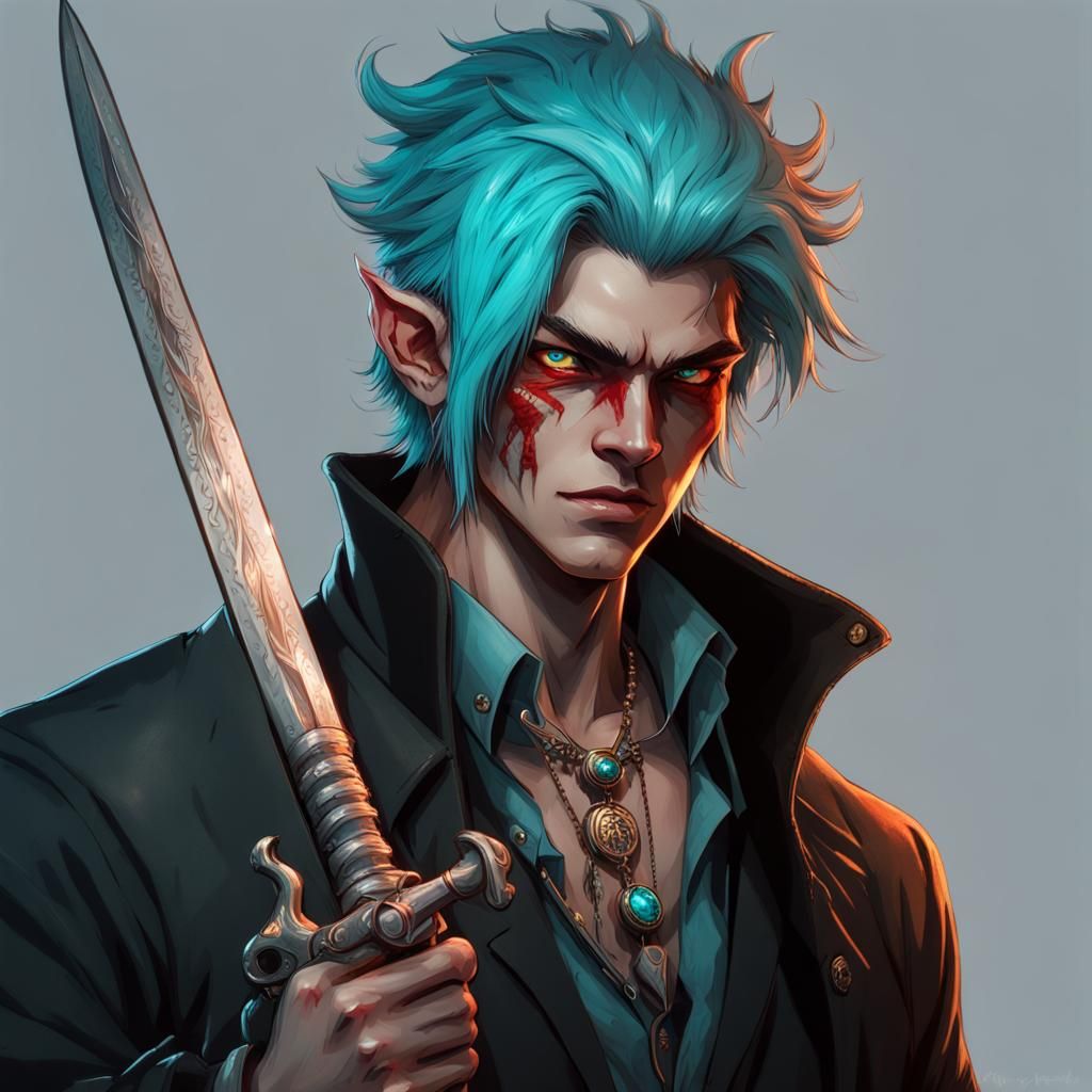 Half-Oni Rogue with Rapier, Hyperrealistic Digital Art