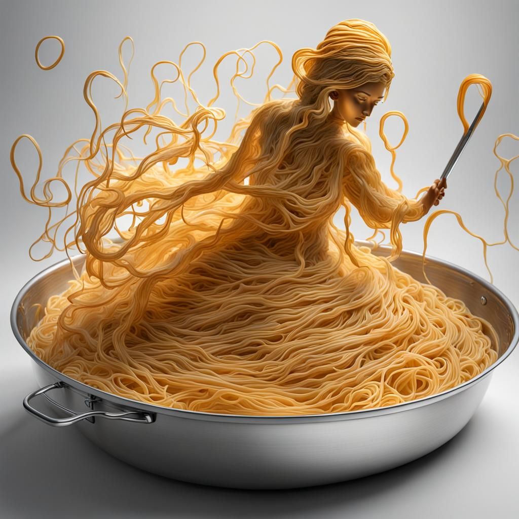 Spaghetti Woman Cooking in Boiling Water