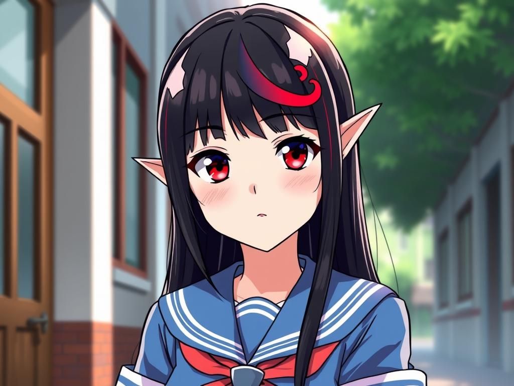 Anime Girl with Elf Ears in School Uniform