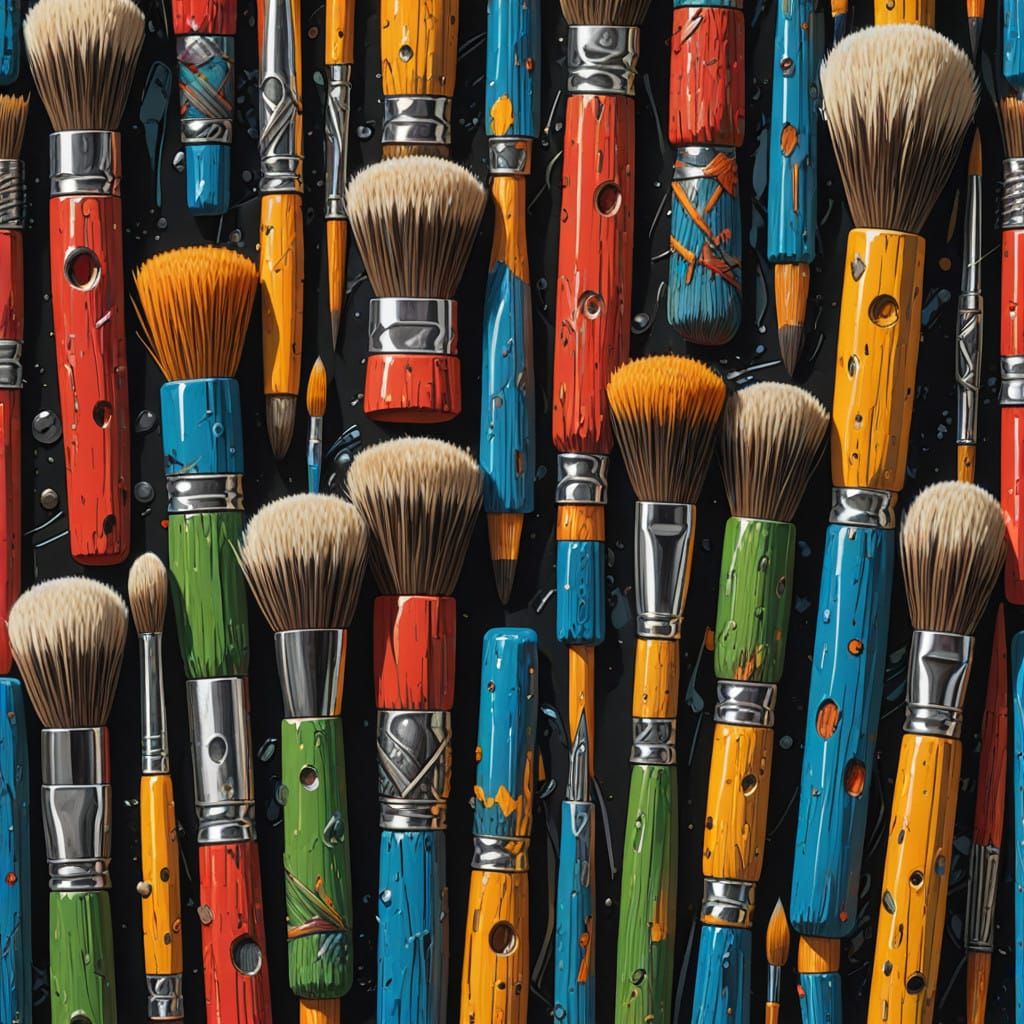 Vibrant Hyperrealistic Paintbrushes in Intricate Wood Format...