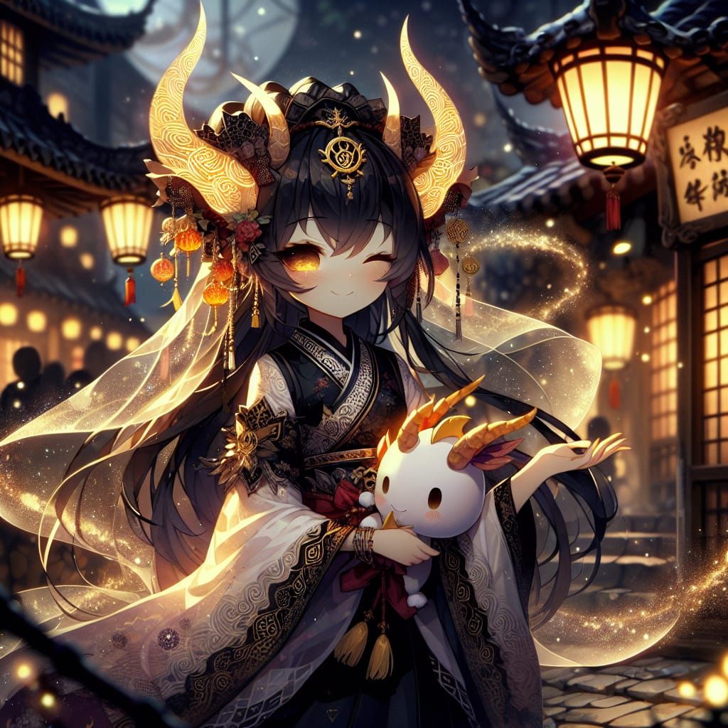 Anime Dragon Girl in Fantasy Marketplace