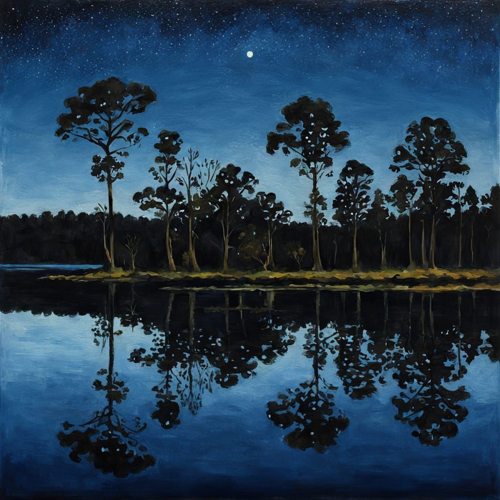 Dark Landscape at Dusk in Oil Painting Style