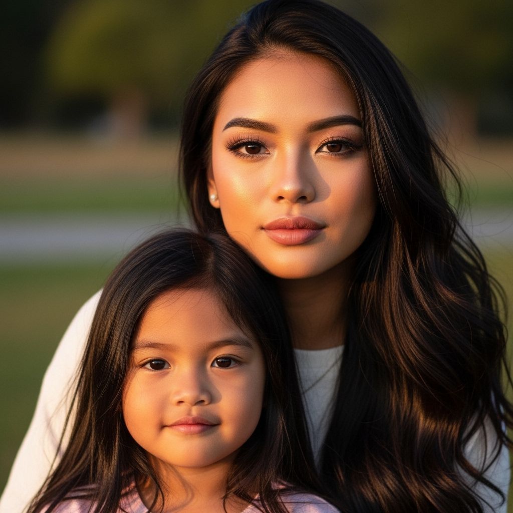 Filipina Sisters Posing in Golden Hour Park Light