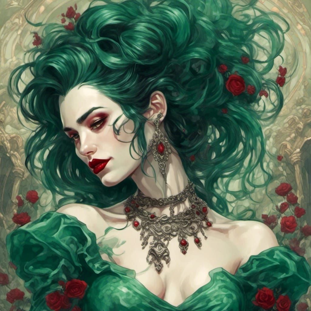 Goth Girl with Tattoos and Ruby Red Lips