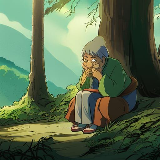 Old Woman in Studio Ghibli Anime Style