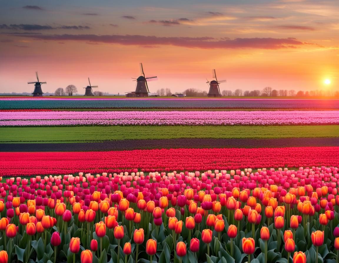 Delft Tulip Field at Magic Hour