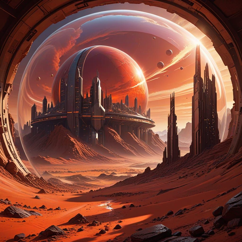 Futuristic Martian Cities Inside Glass Domes - Comic Art Sty...