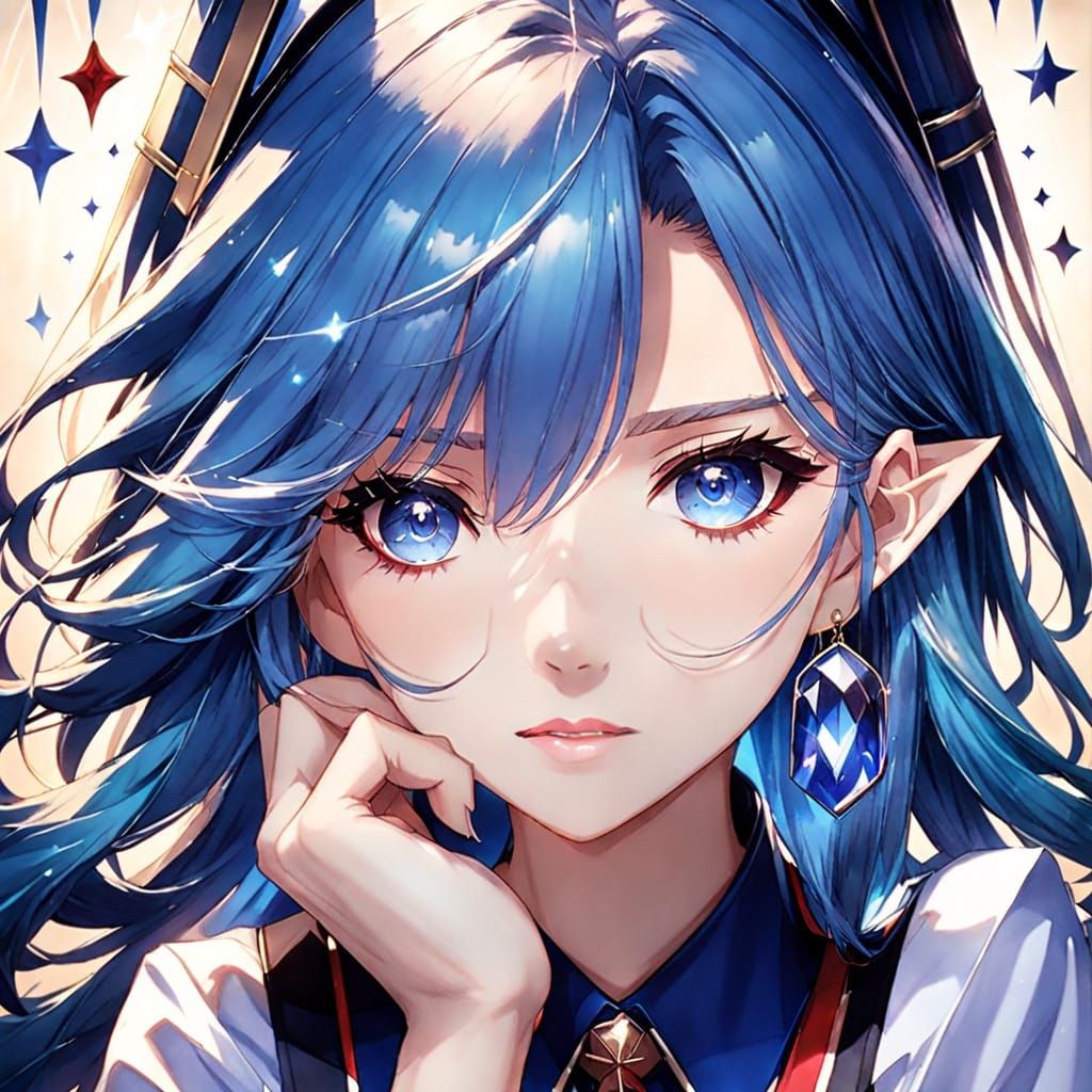 Anime Portrait of Blue-Haired Girl in 3D Style