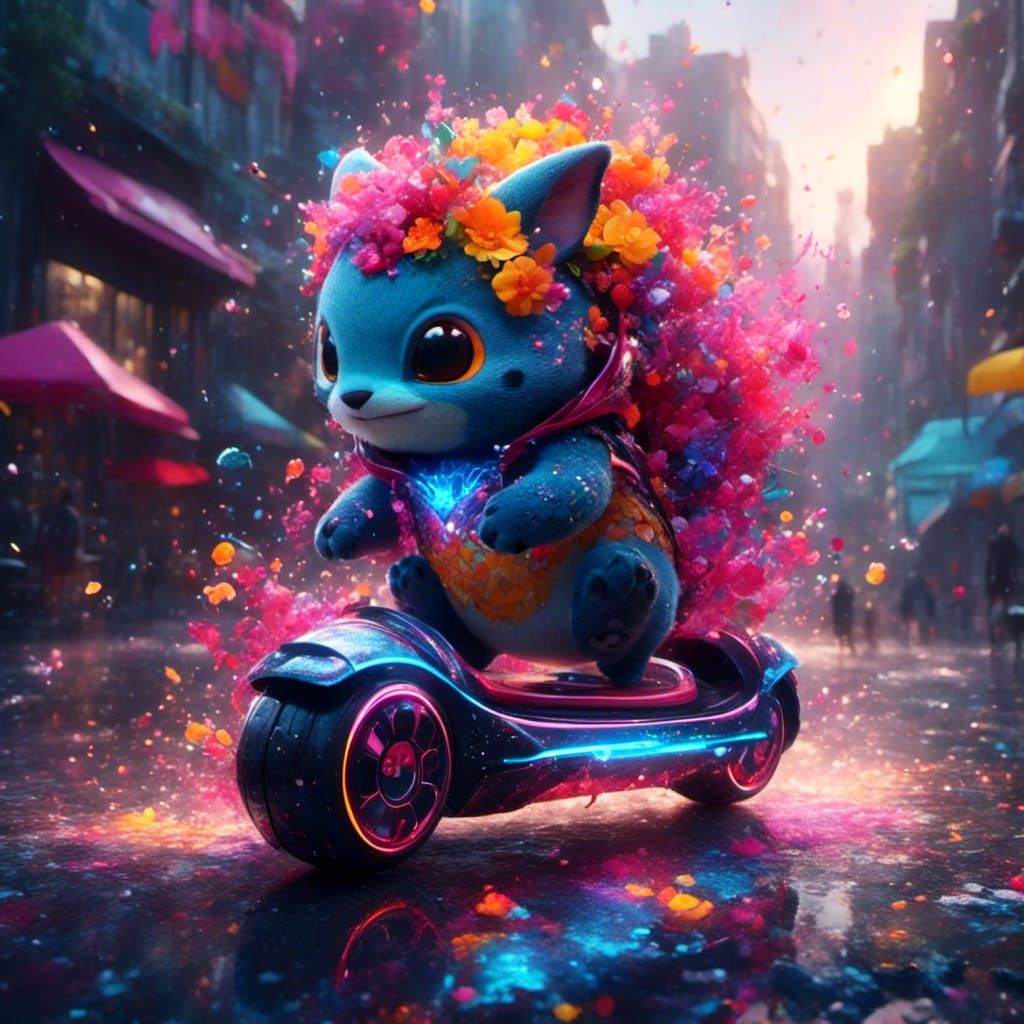 Stitch Rides Tribal Hoverboard in Graffiti Art Style