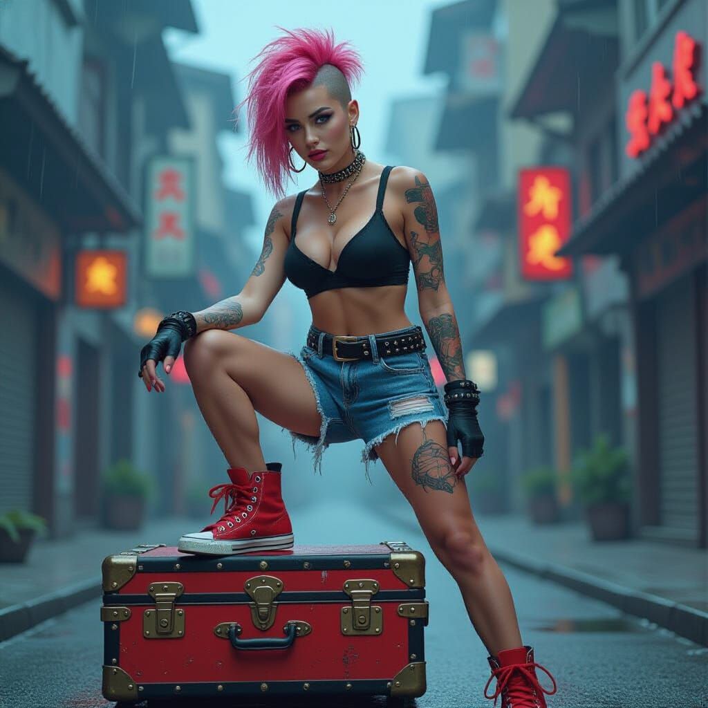 Edgy Woman Strikes a Pose in Digital Painting Style