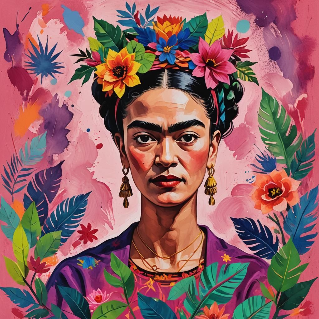 Frida Kahlo Holiday in Neon Gouache Style