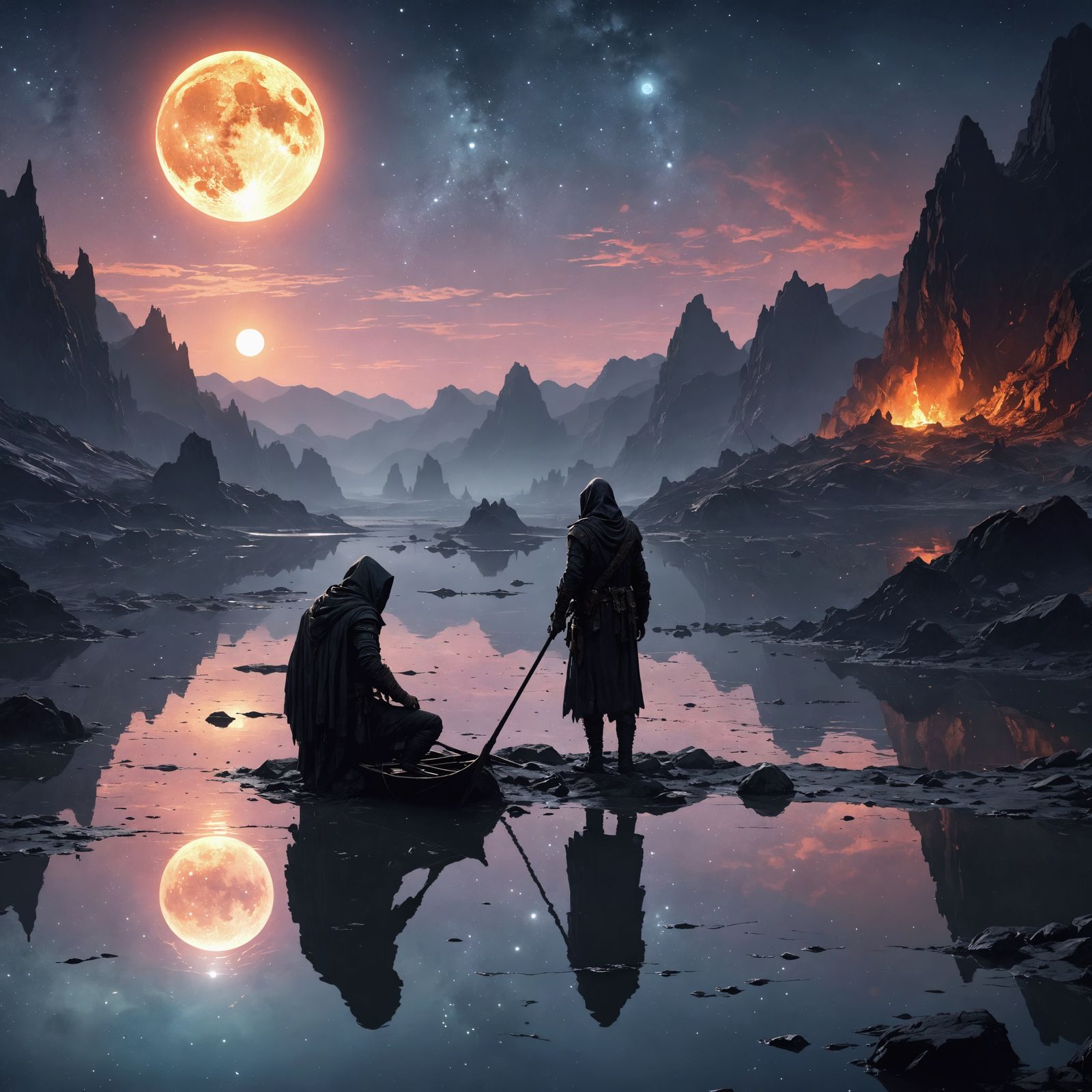 Charon on the Banks of Styx in Watercolor