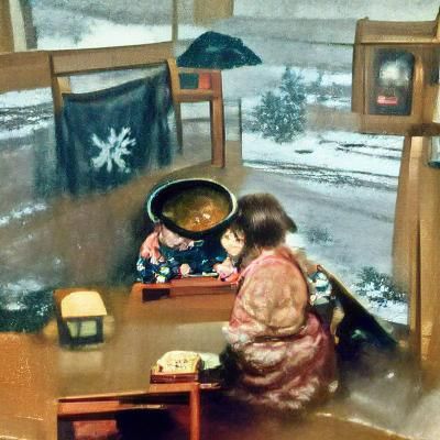 Person Levitating Nabe Pot in Vibrant Style