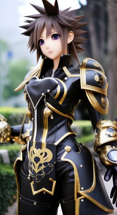 Anime Girl in Black and Gold Armor