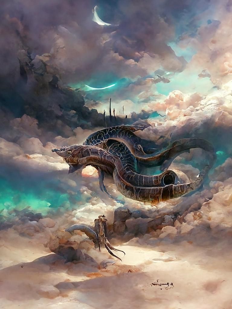 Serpent Illustration with Glowing Painterly Details
