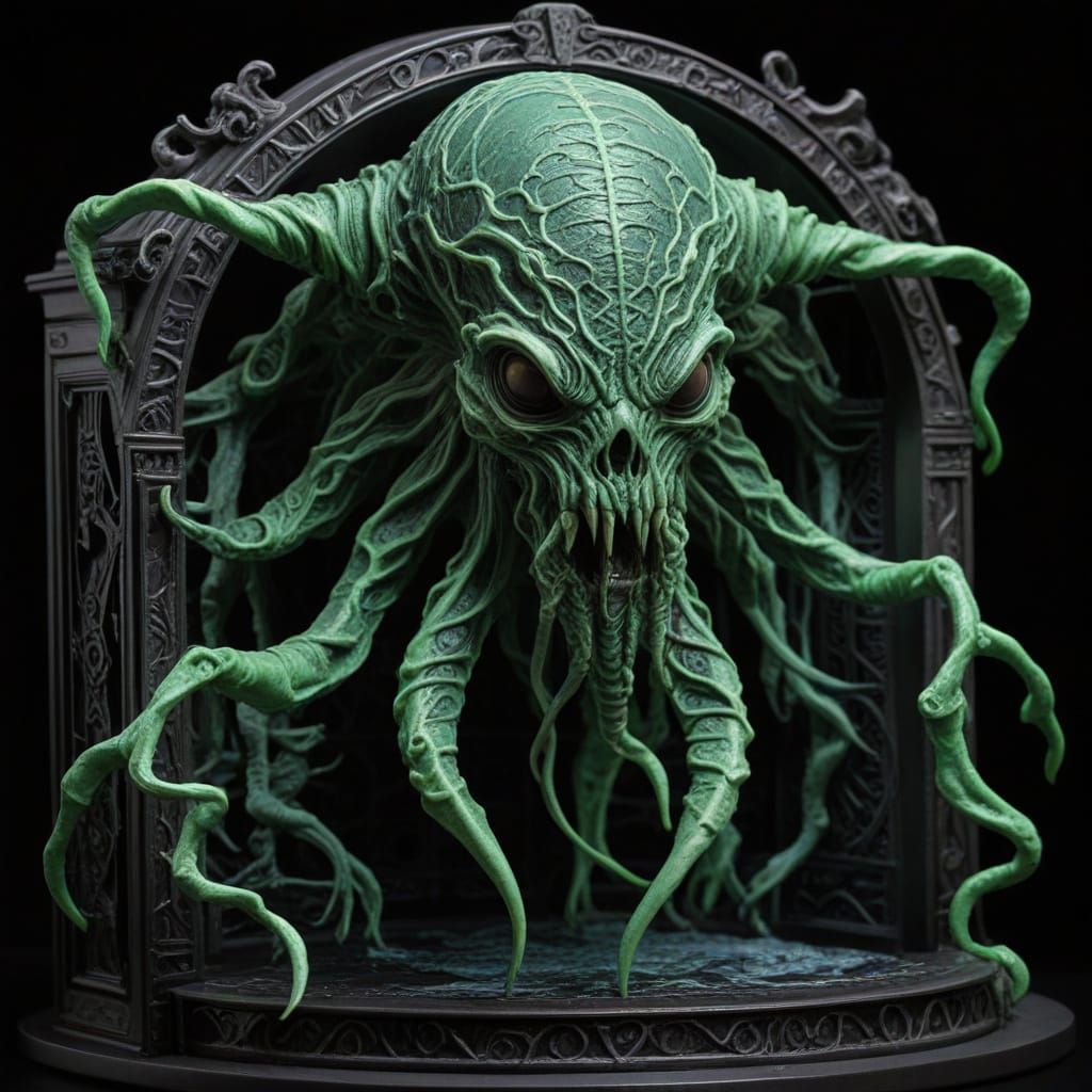 Ethereal Azathoth Statue Unveiled in Neon-Lit Darkness