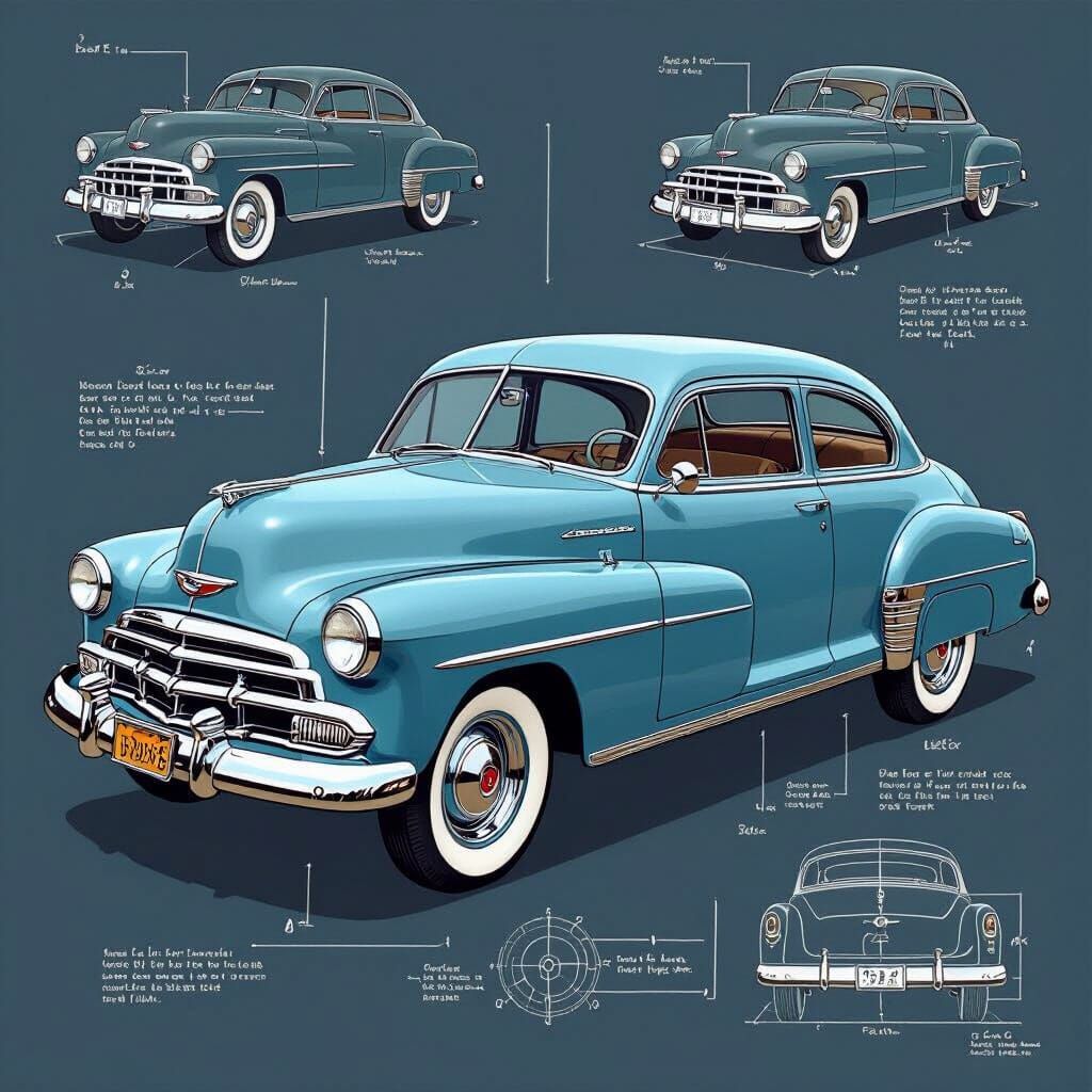 1948 Chevrolet Fleetmaster Cutaway Blueprint Illustration