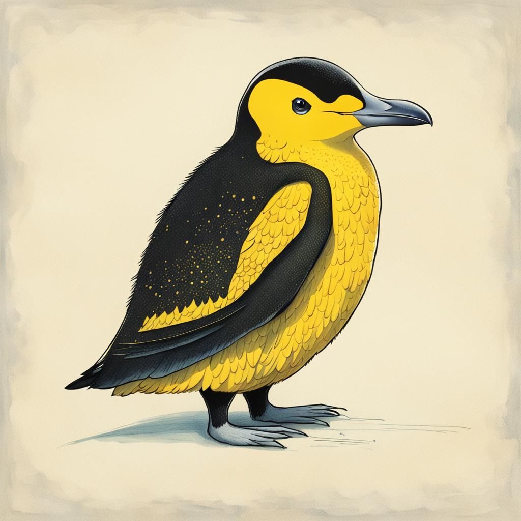 Yellow Penguin with Wings and Long Legs