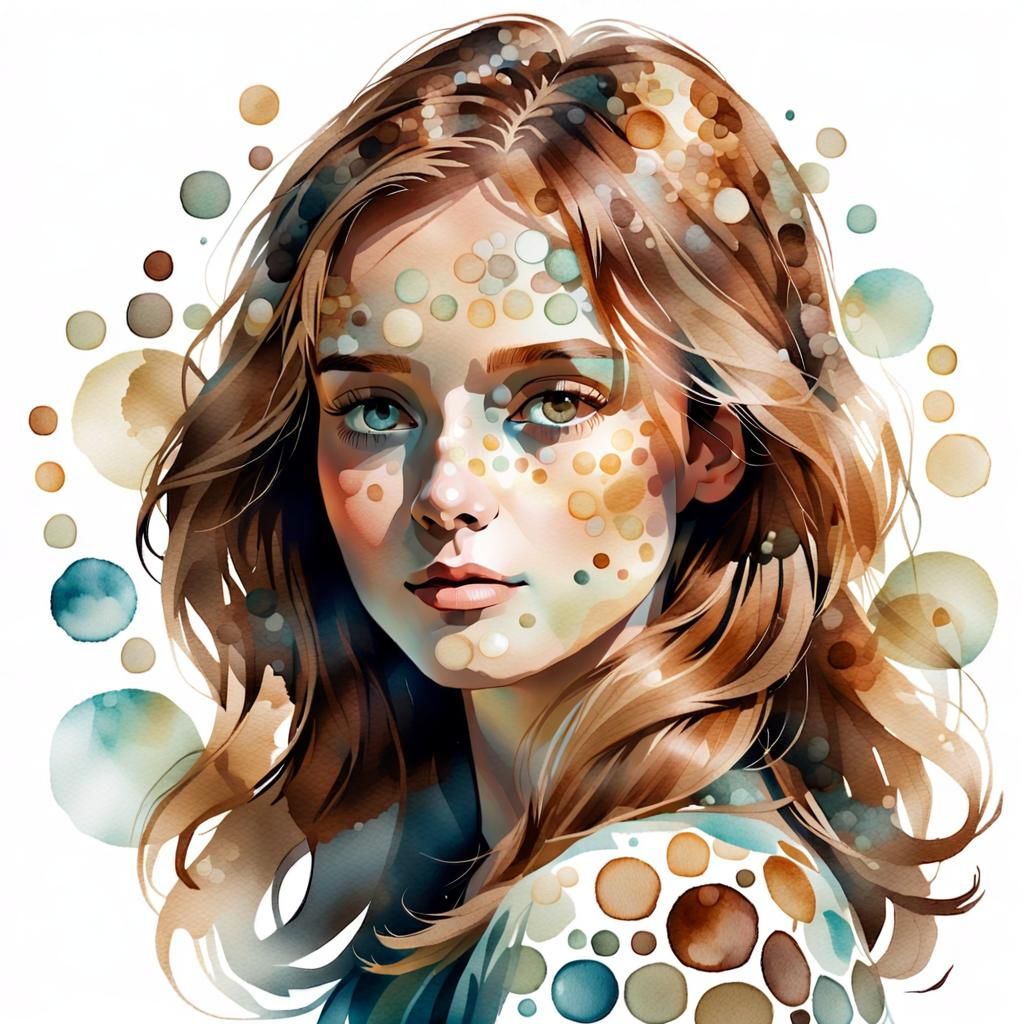 Translucent Portrait of Woman in Watercolor Circles