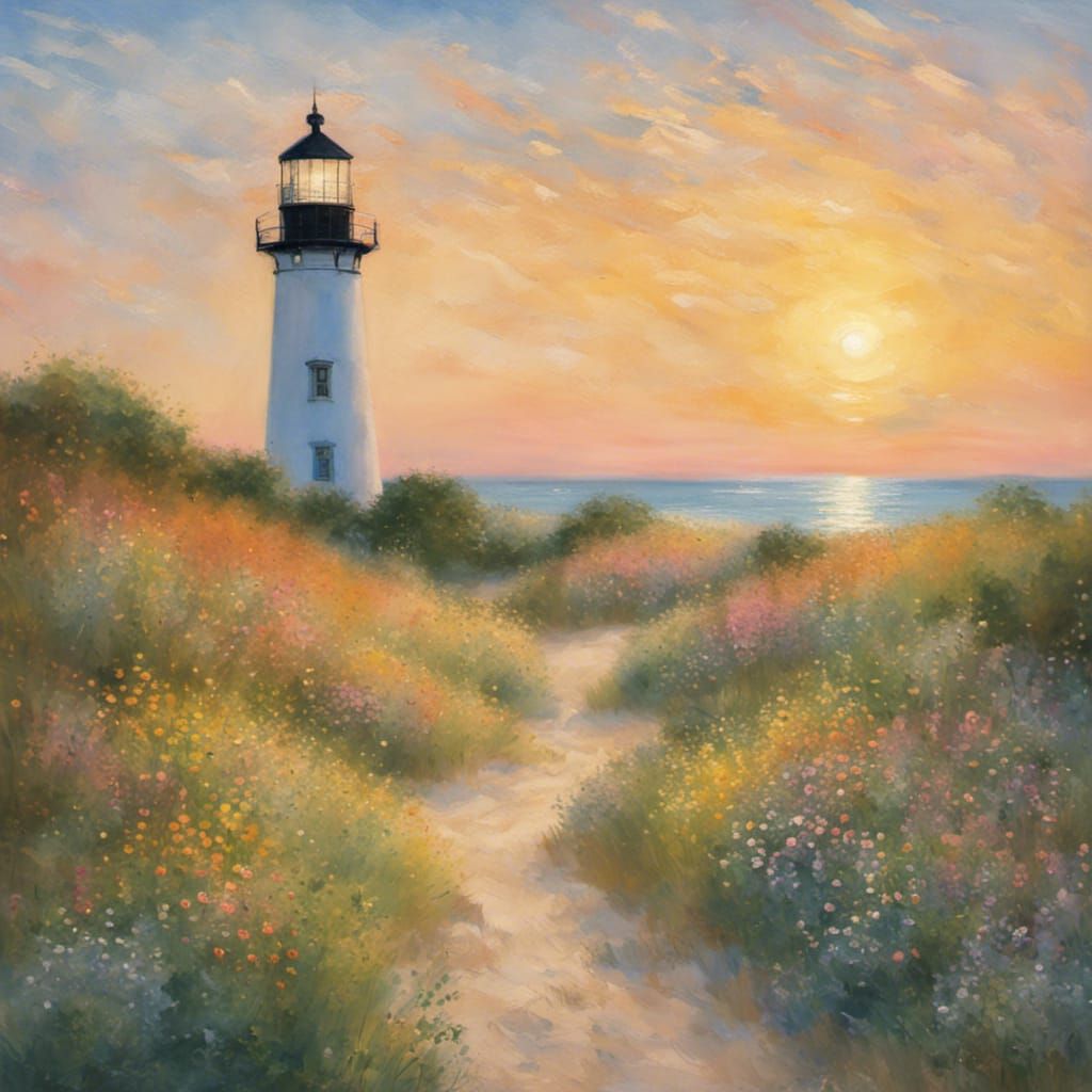 Cape Cod Lighthouse at Sunset in Impressionist Style