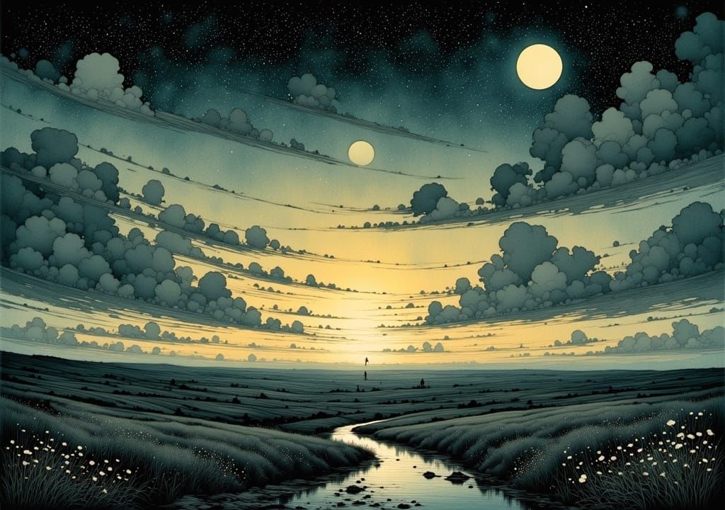 Twilight Cloudscape with Road, Dreamy Mysticism