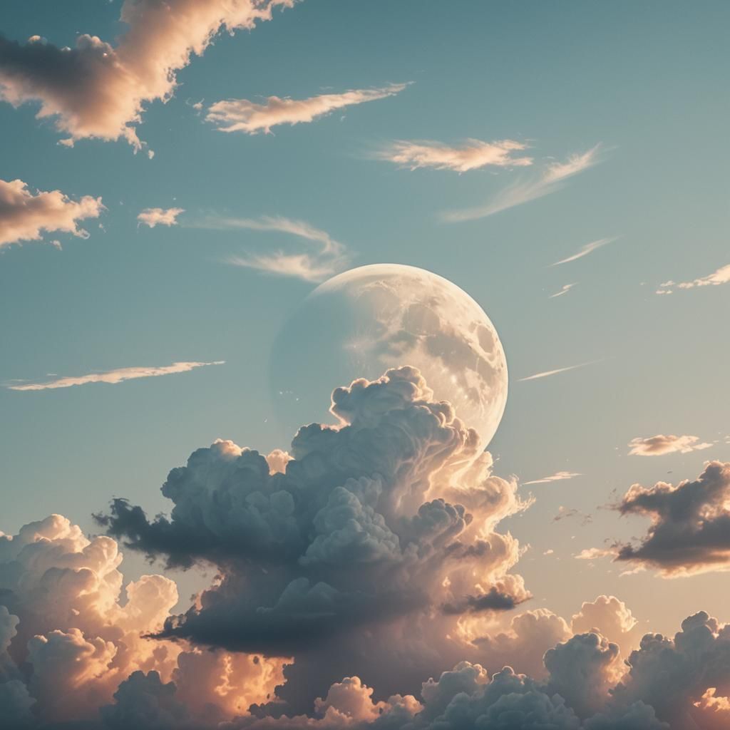 Ethereal Moon Among Clouds in Soft Light