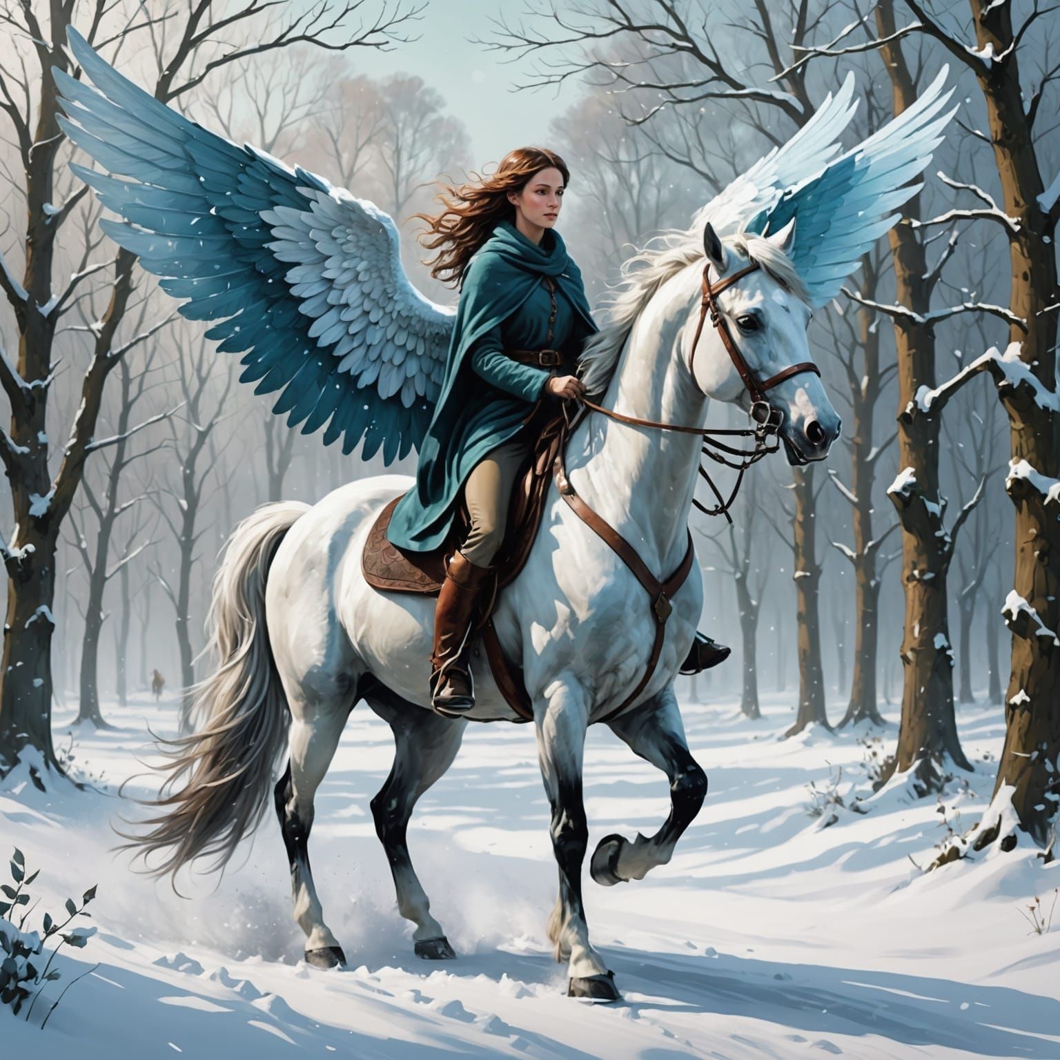 Mystical Winged Horses with Fae Riders in Harmony