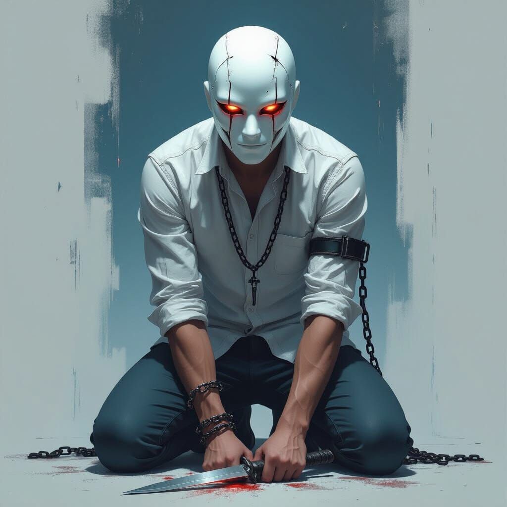 Duality: Porcelain Mask Concealing Rage and Clarity