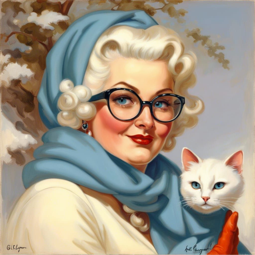 Classic Pin-Up Portrait of Mature Woman in Gil Elvgren Style