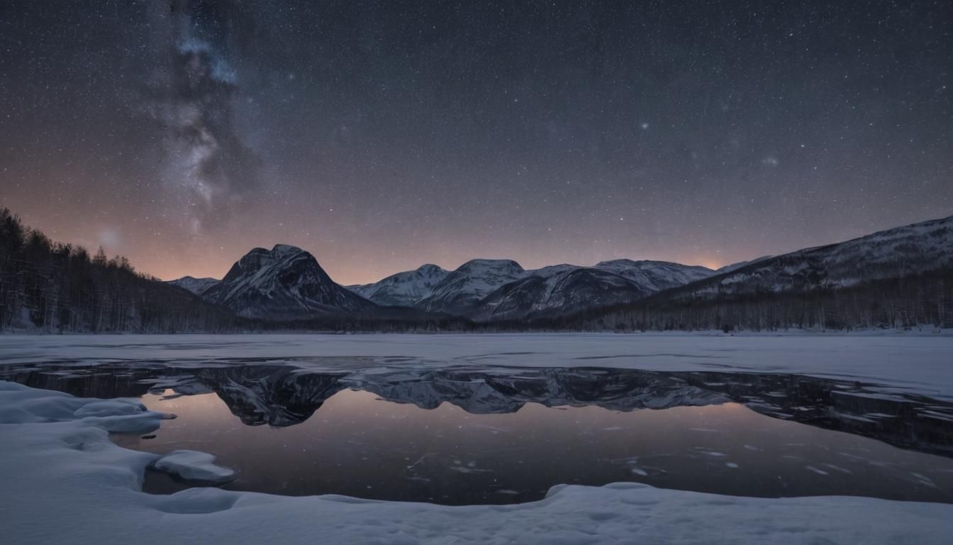 Night Sky Reflection on Frozen Lake, Norway