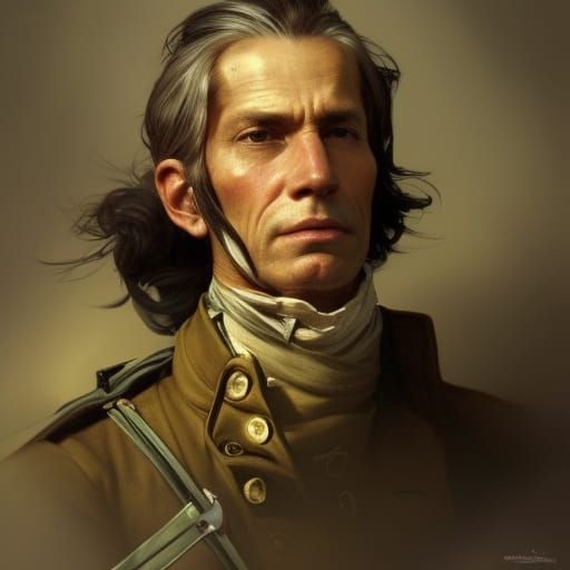American Revolutionary Soldier Portrait in Hyperrealistic St...