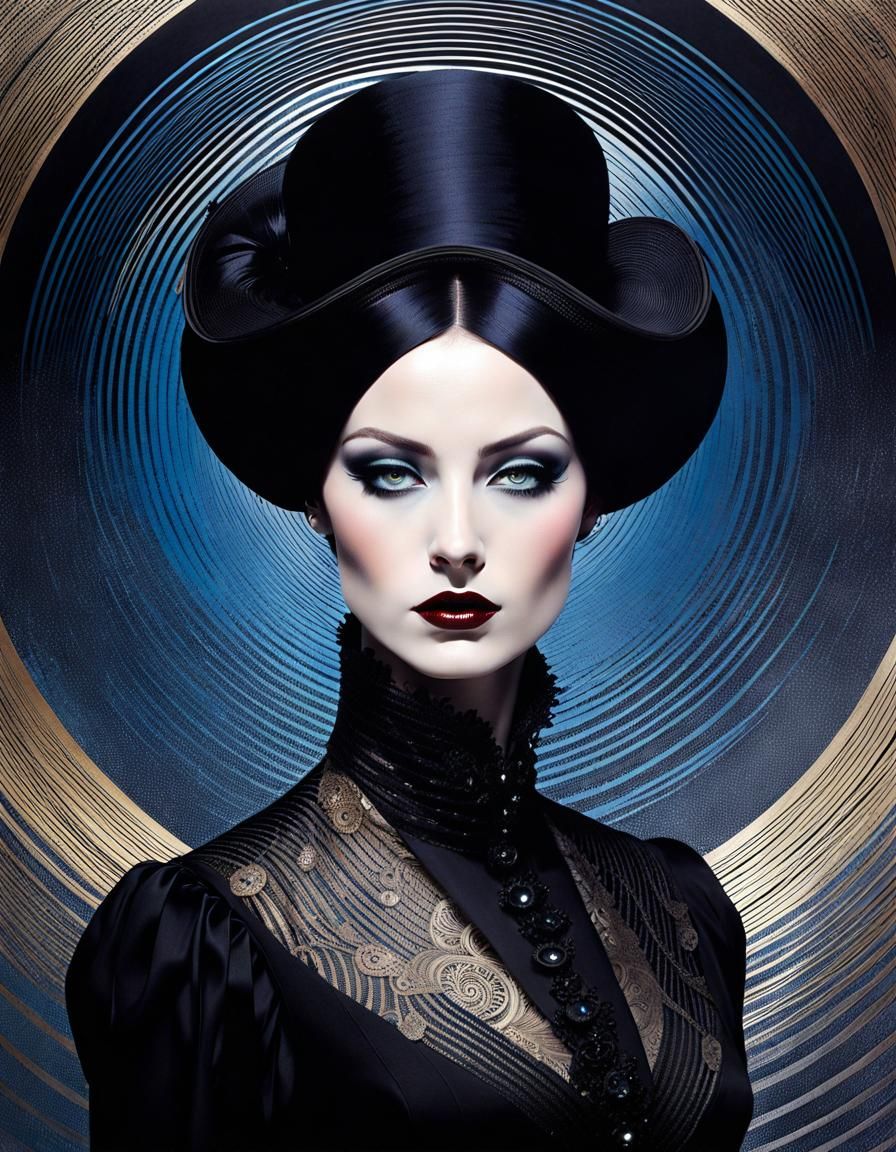 Victorian Gothic Woman Portrait with Sound Waves