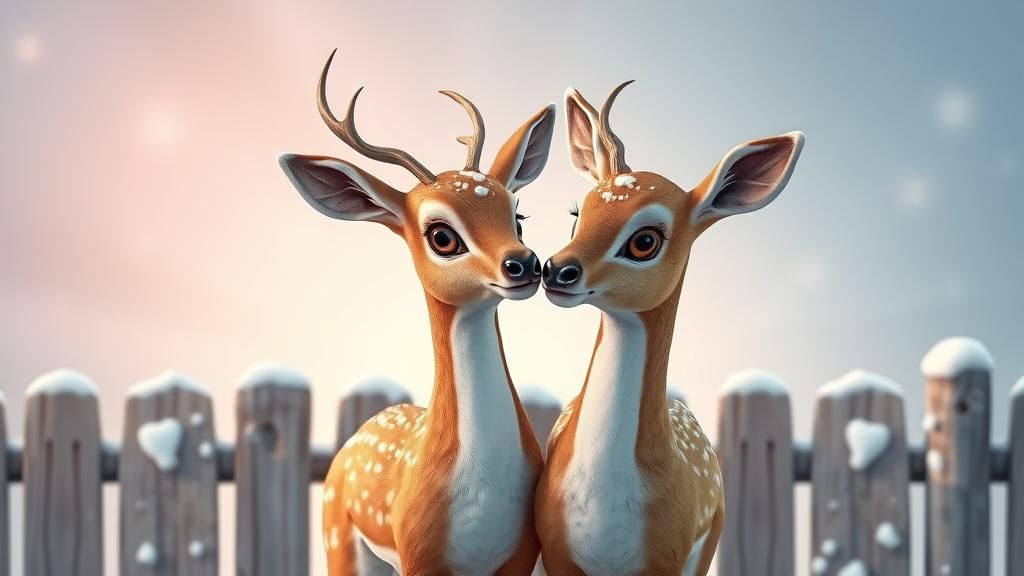 Fallow Deer Embrace in Snowy Winter Wonderland