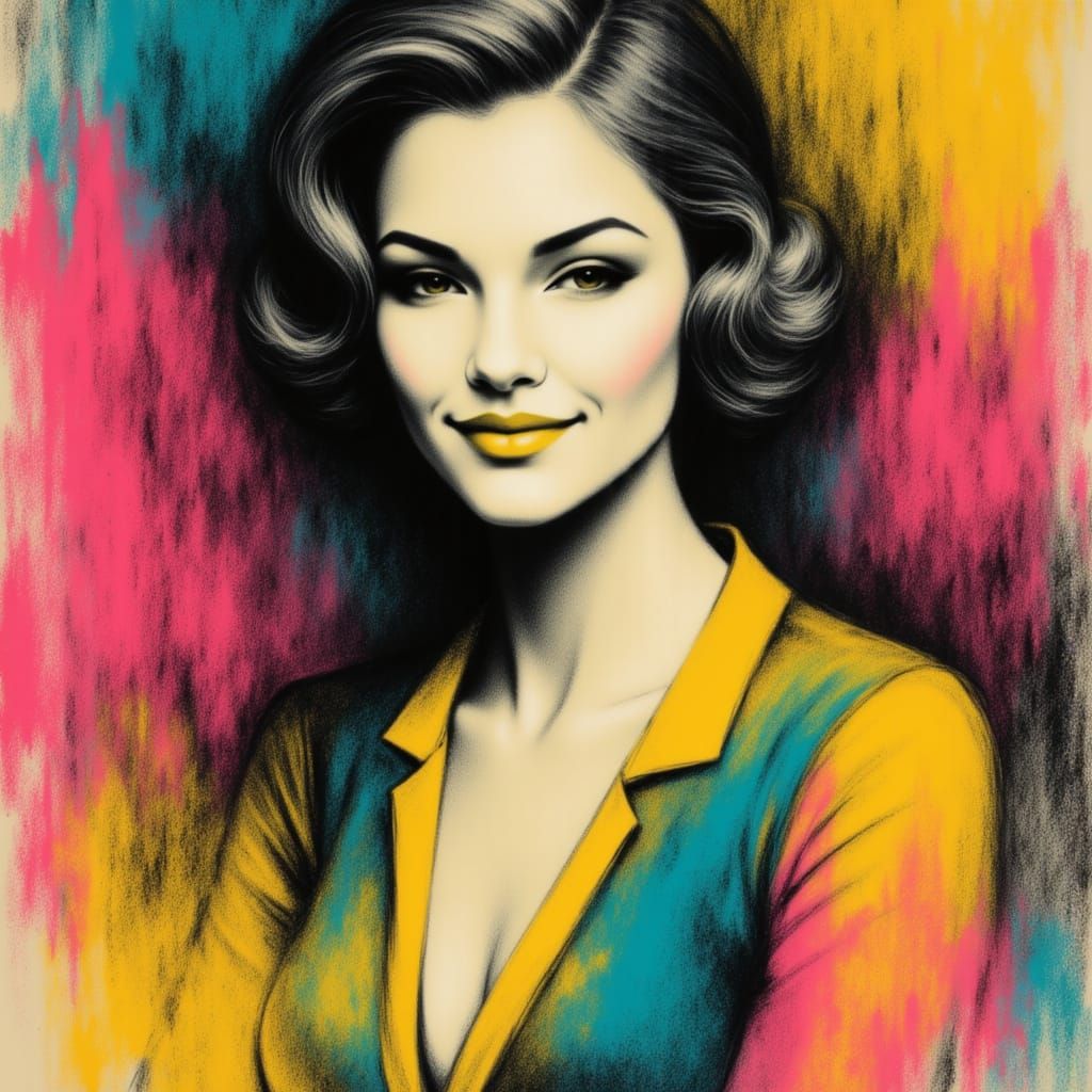 <lora:Messy Chalk:1.0> <lora:Neon Charcoal:1.0> young lady w...