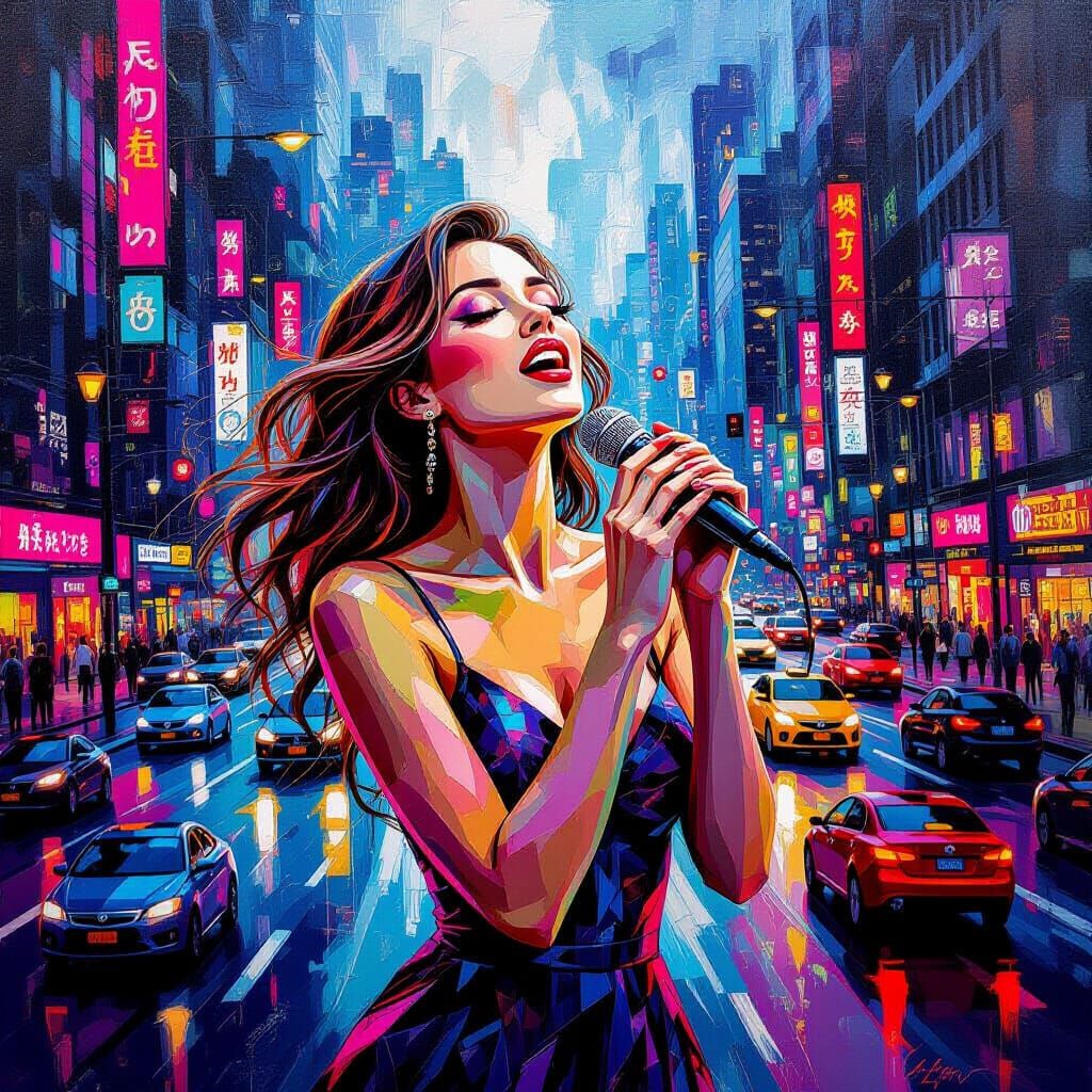 Surreal Urban Siren Singing Amidst Twisted Cityscape