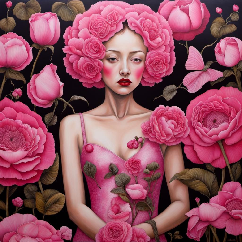 Surreal Pink Scene in Mixed Media Style