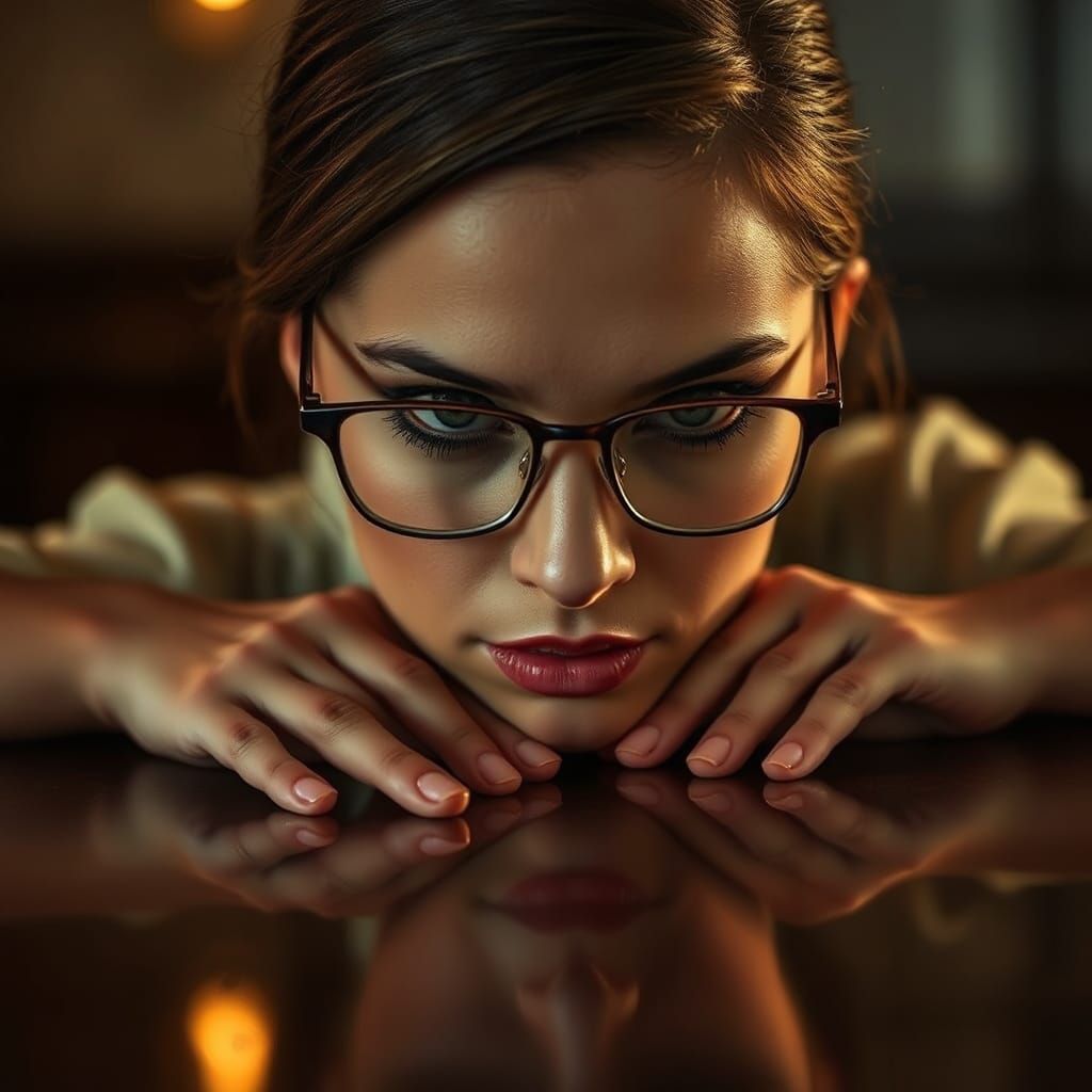 Seductive Woman with Glasses in High-Fashion Style