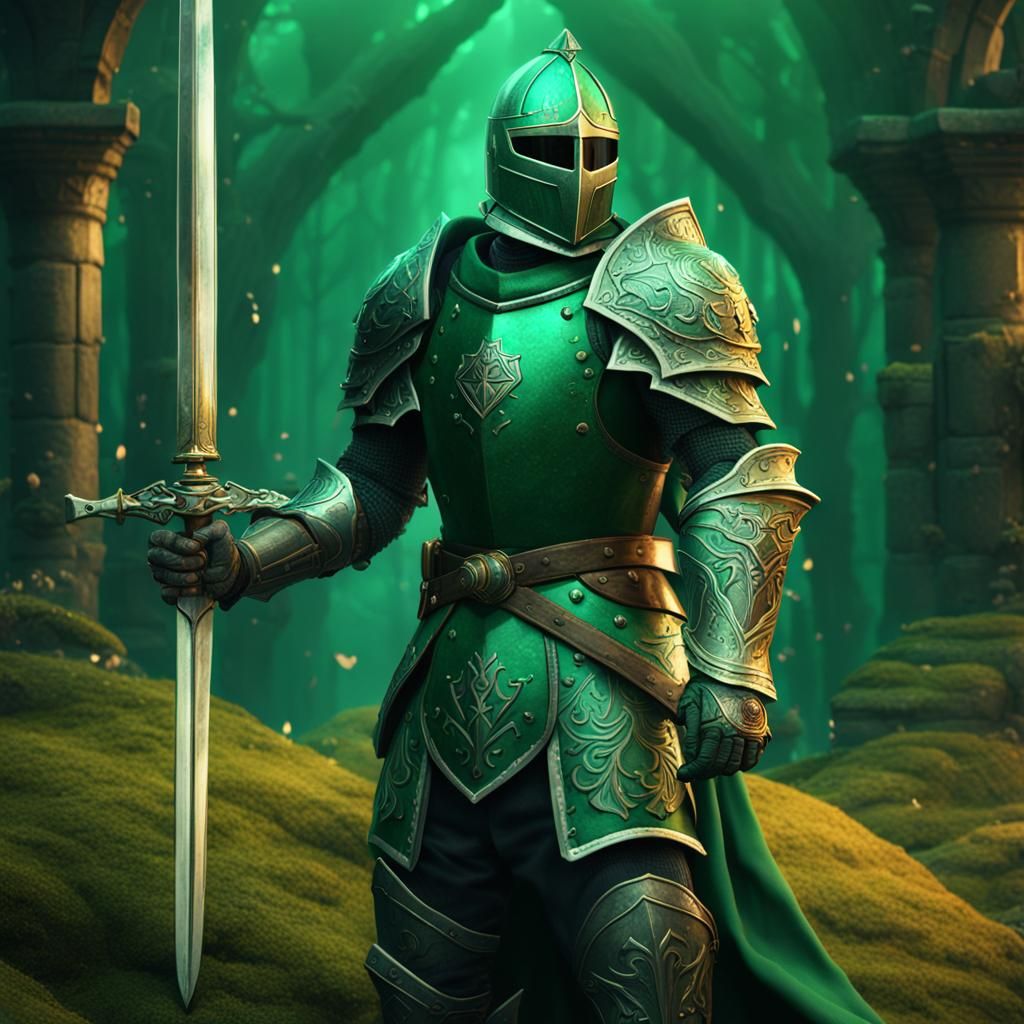 Emerald Knight with Sword: Fantasy Concept Art