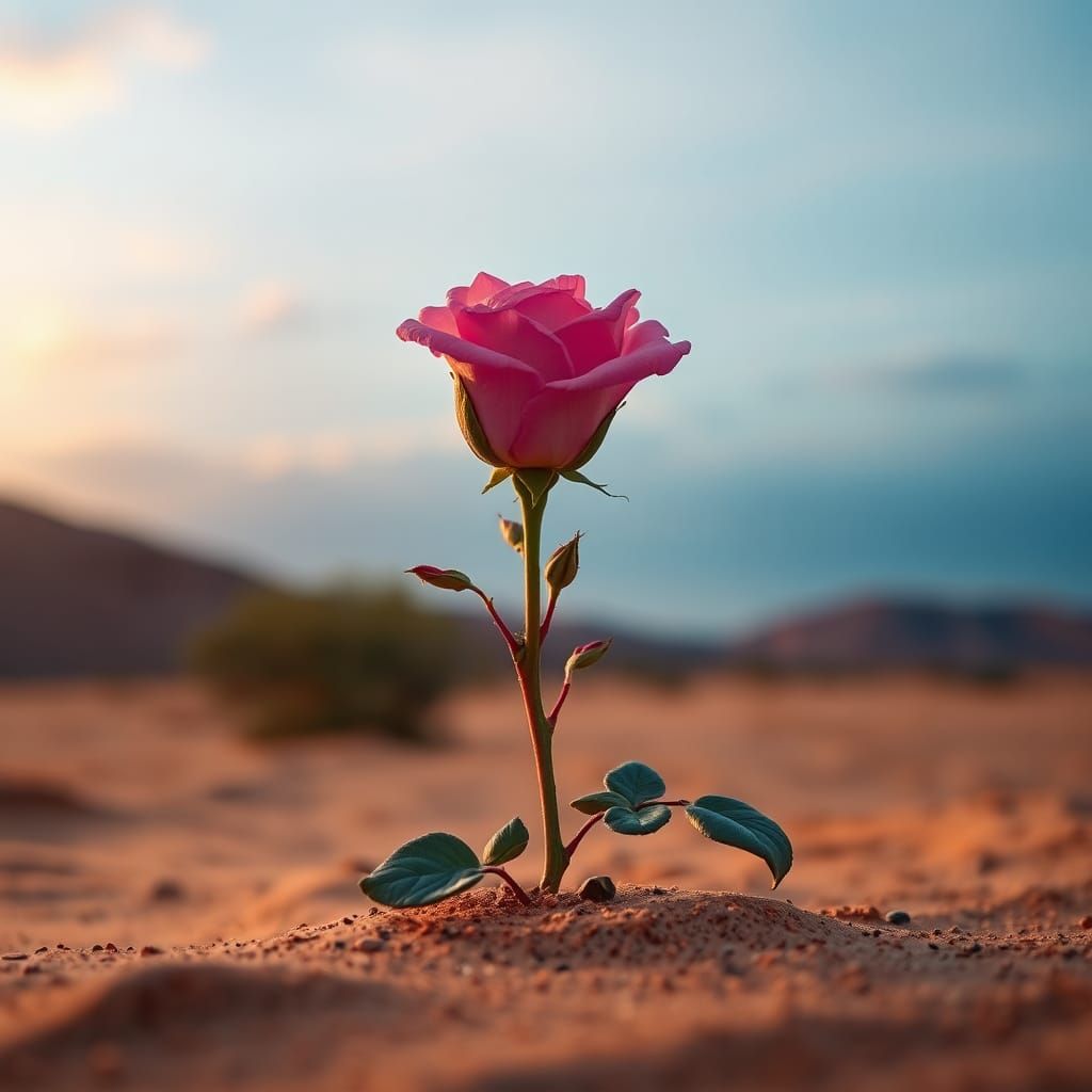 Pink Rose Blooms in Namib Desert at Sunset