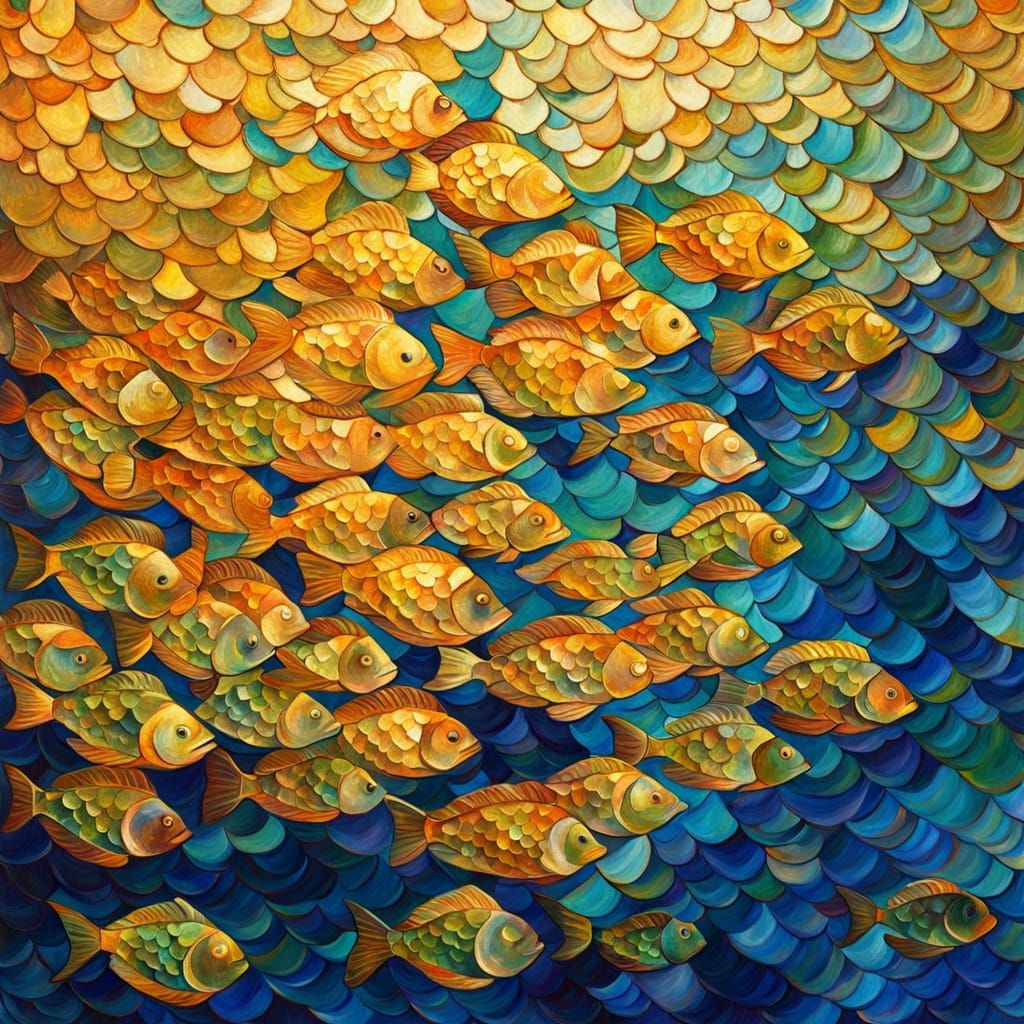 Iridescent Fish Scales in Neo-Impressionistic Oil Painting