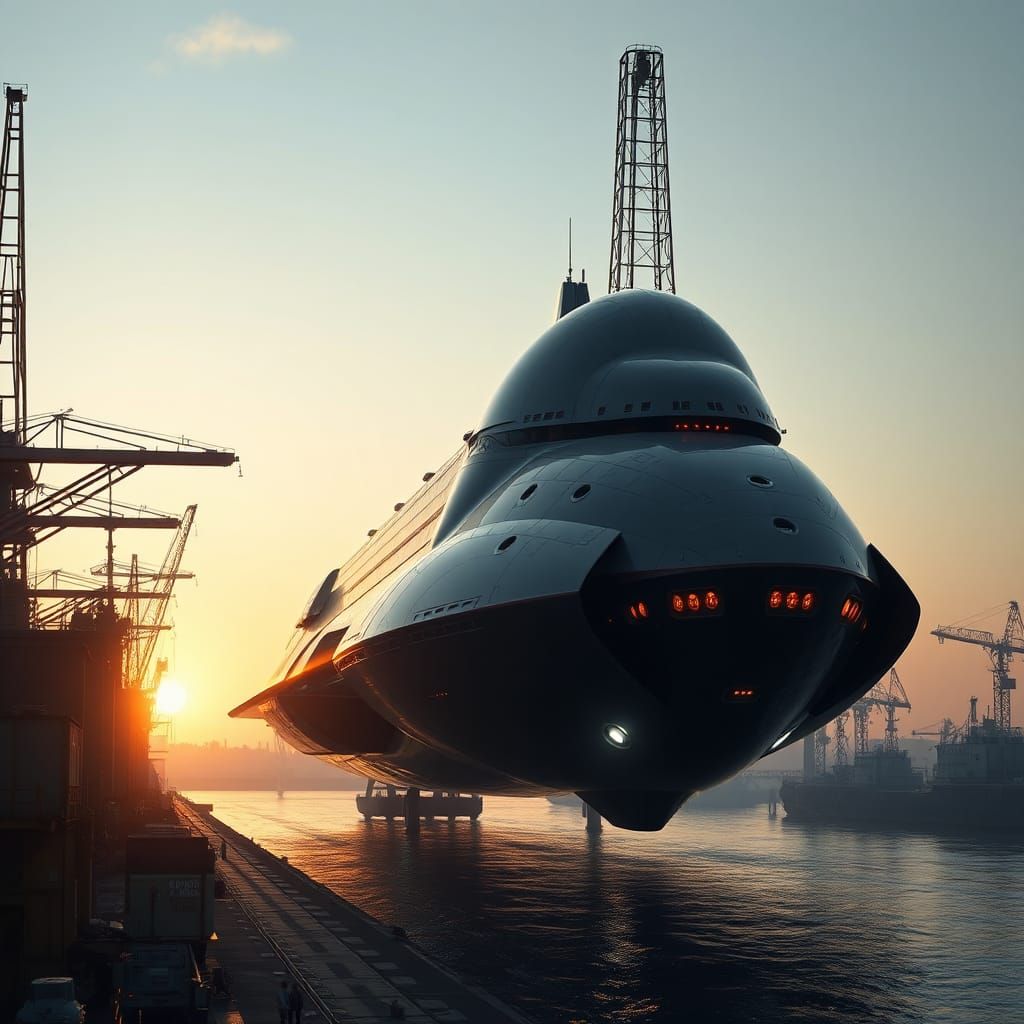 Futuristic Sci-Fi Cargo Ship at Dawn