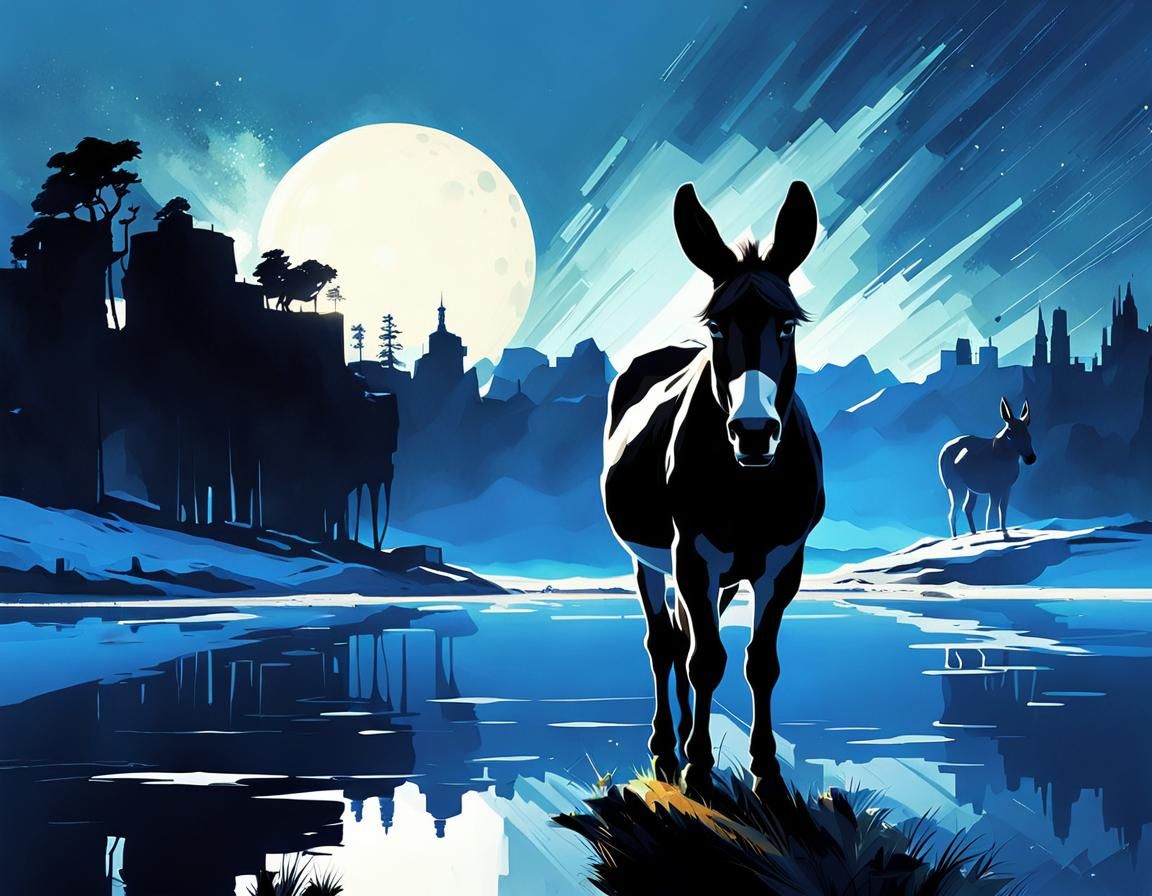 Donkey Portrait with Noctilucent Clouds in Fantasy Art