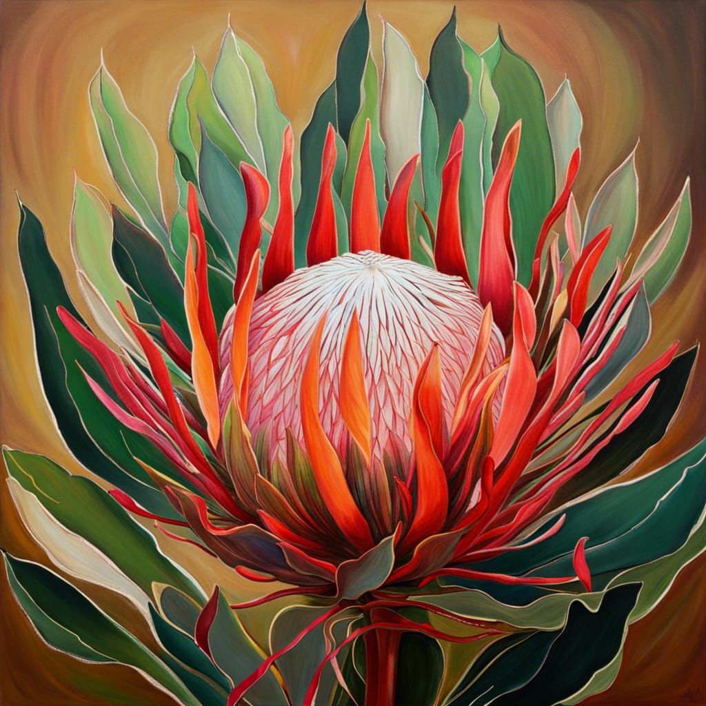 Abstract Wild Protea Flower: Realistic Natural Beauty