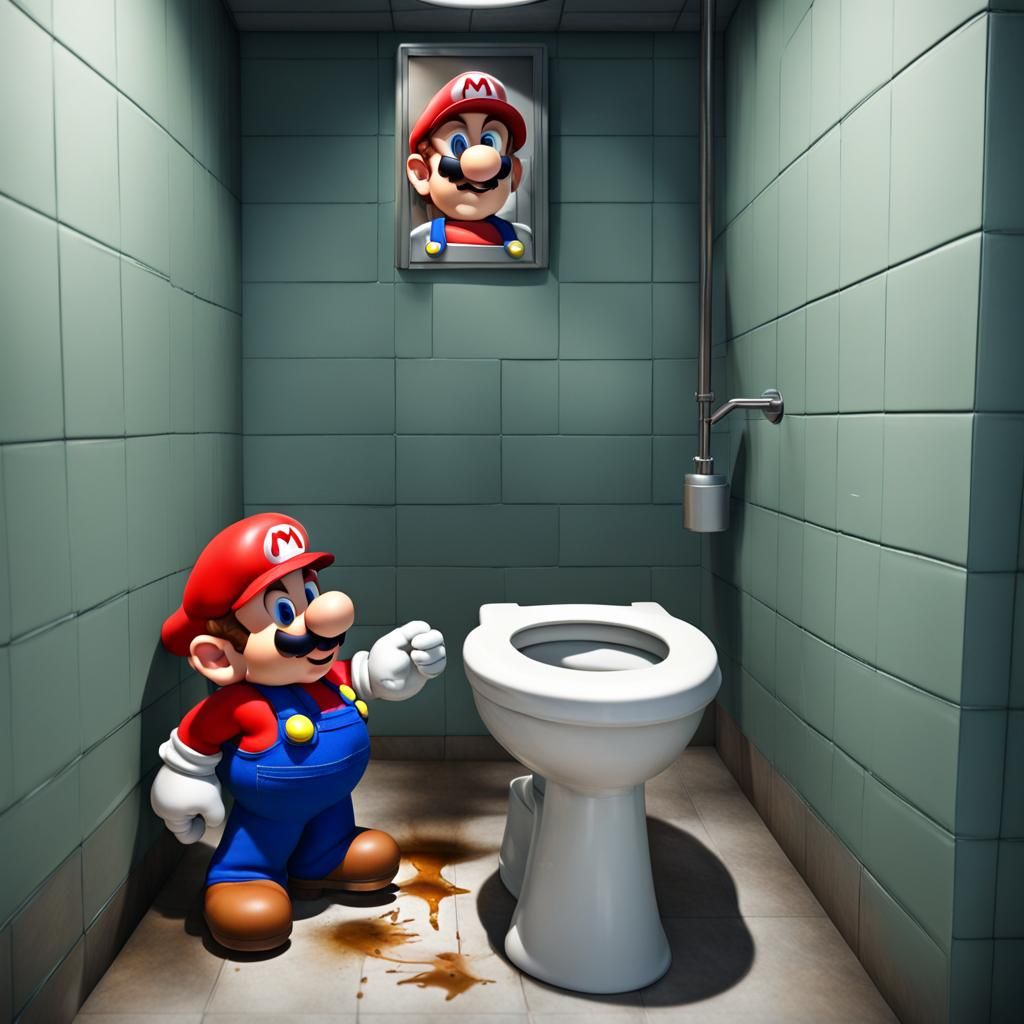Hyperrealistic Mario Cleans a Disgusting Toilet