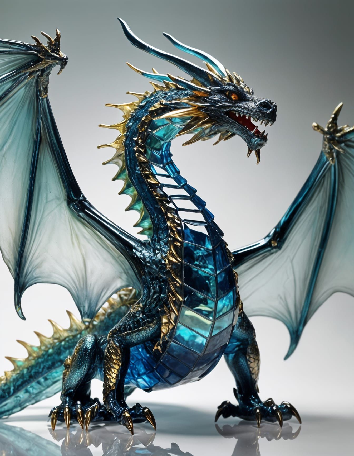 Enameled Glass Dragon Figurine With Outstretched Wings