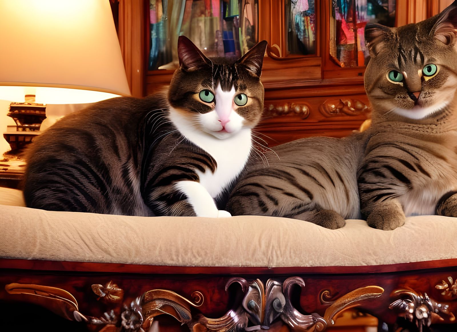 Cats on Antique Furniture: Surreal Digital Art