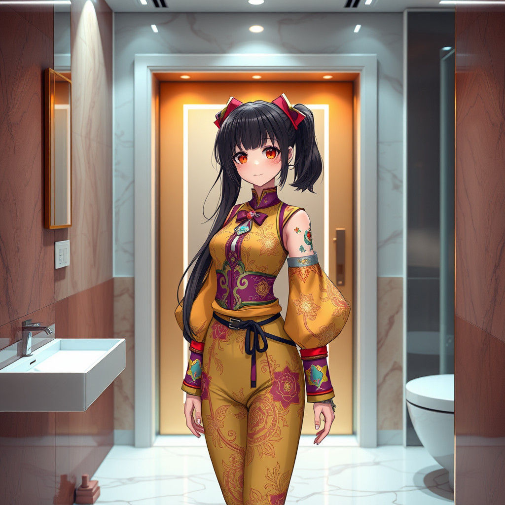 Anime Woman Asks to Use Modern Bathroom in 3D