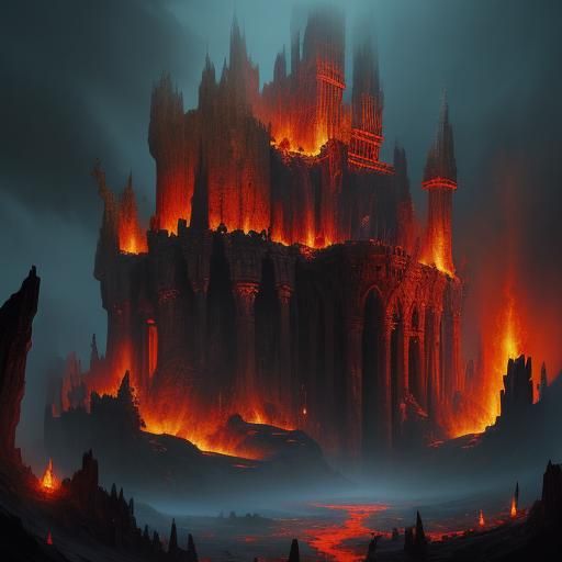 Dramatic Red Dungeon Concept Art in Frazetta Style