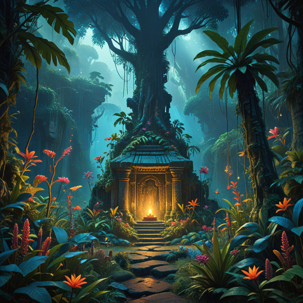 Ancient Jungle Temple Ceremony in Muted Earth Tones