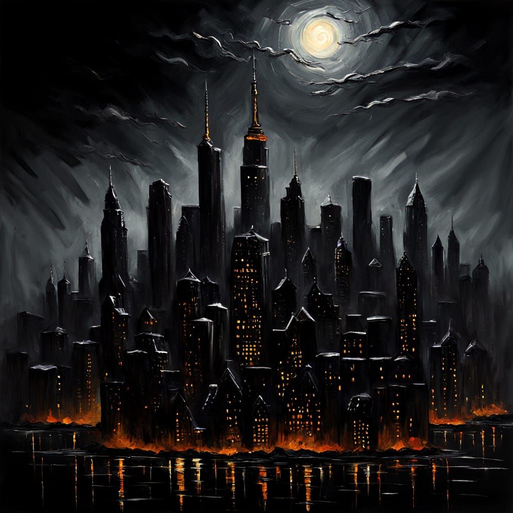Impasto Oil Painting of a Sinister Cityscape